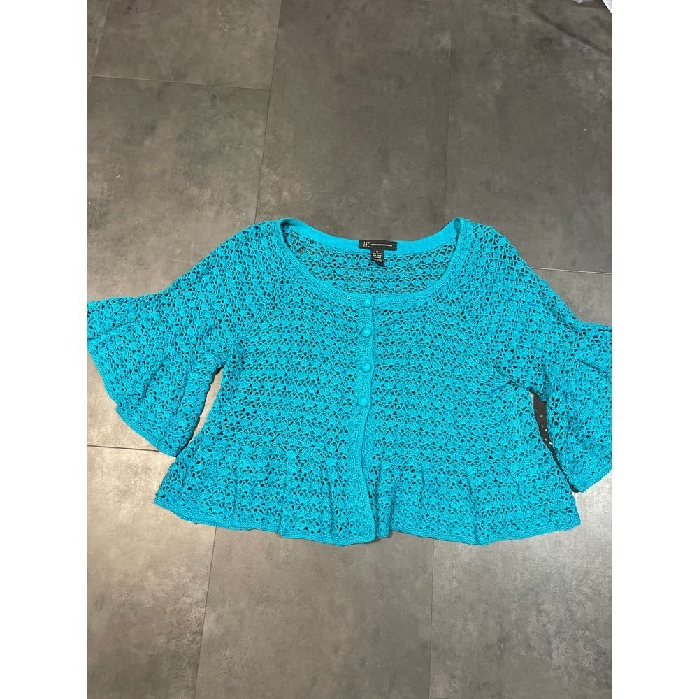 INC women size‎ M Turquoise Crochet Sweater by INC International Concepts B-122
